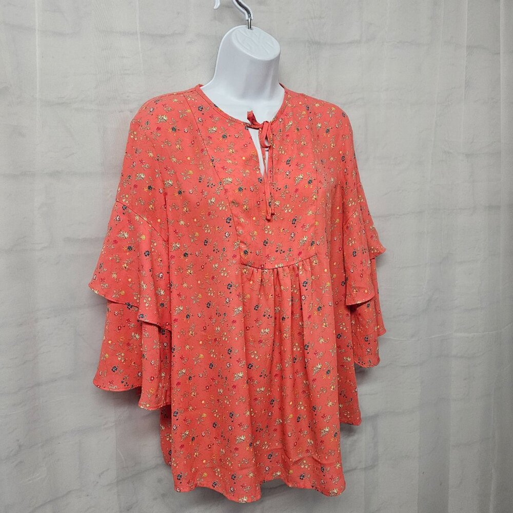 Gap Maternity Blouse Boho Layered Festival Floral Peasant Pink Coral M - Picture 4 of 13